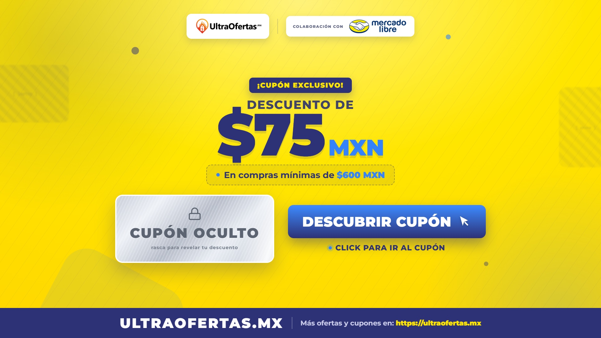 Mercado libre: Cupón de -$75 OFF | compra min. $600 MXN