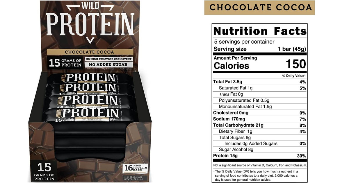 Wild Protein | Barras altas en proteína | Sabor chocolate | Pack de 16 unidades | 15 g de proteína