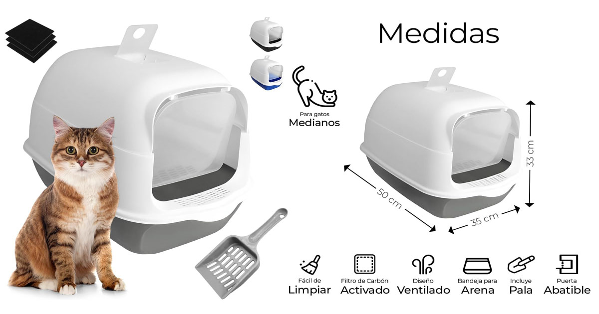 Raganet, Arenero/Inodoro para Gato Cerrado de 50cm X 35cm X 33cm