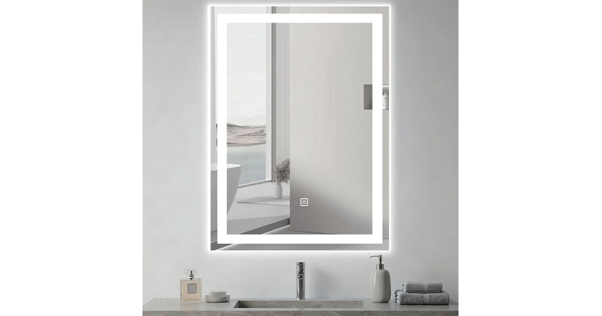 Espejo rectangular con luz LED, luz táctil, tocador de pared, baño