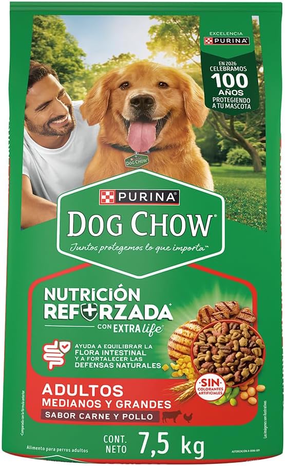 Purina Dog Chow Adulto Raza Medina y Grande Sabor Carne y Pollo 7.5Kg