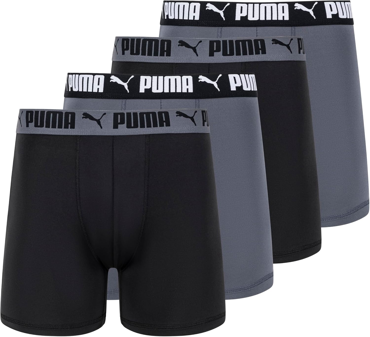 Puma – Paquete de 4 Calzoncillos elásticos para Hombre, Negro/Gris