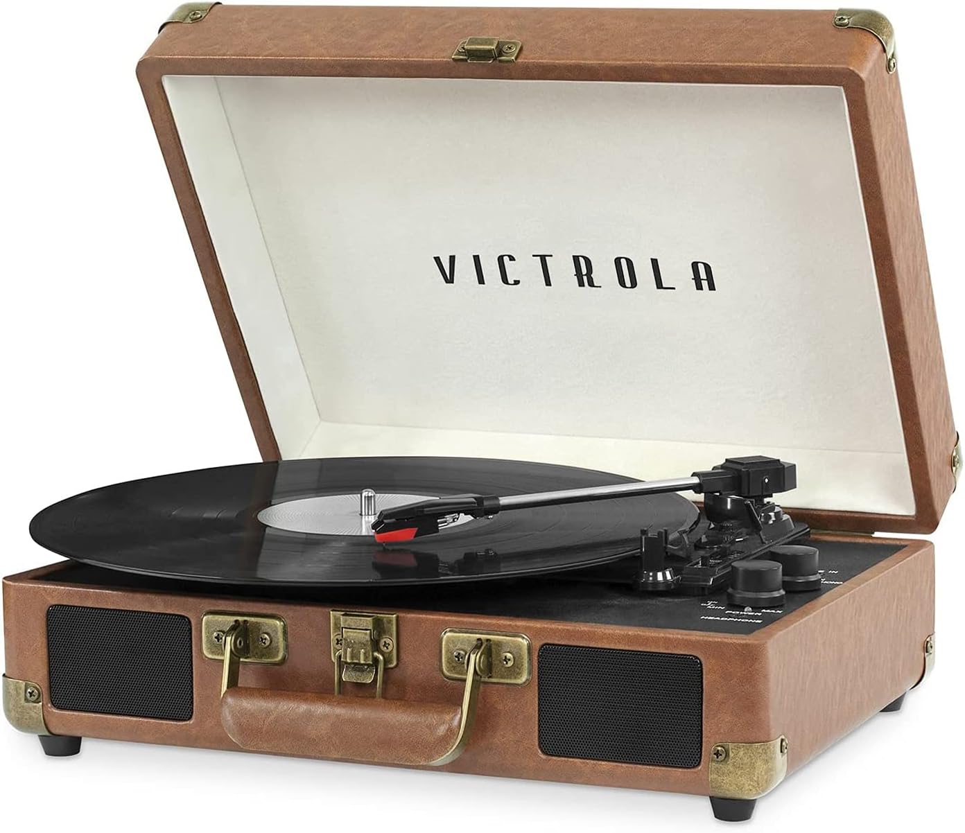 Victrola Journey – Tocadiscos de Maleta Bluetooth – Marrón Altavoces estéreo Integrados