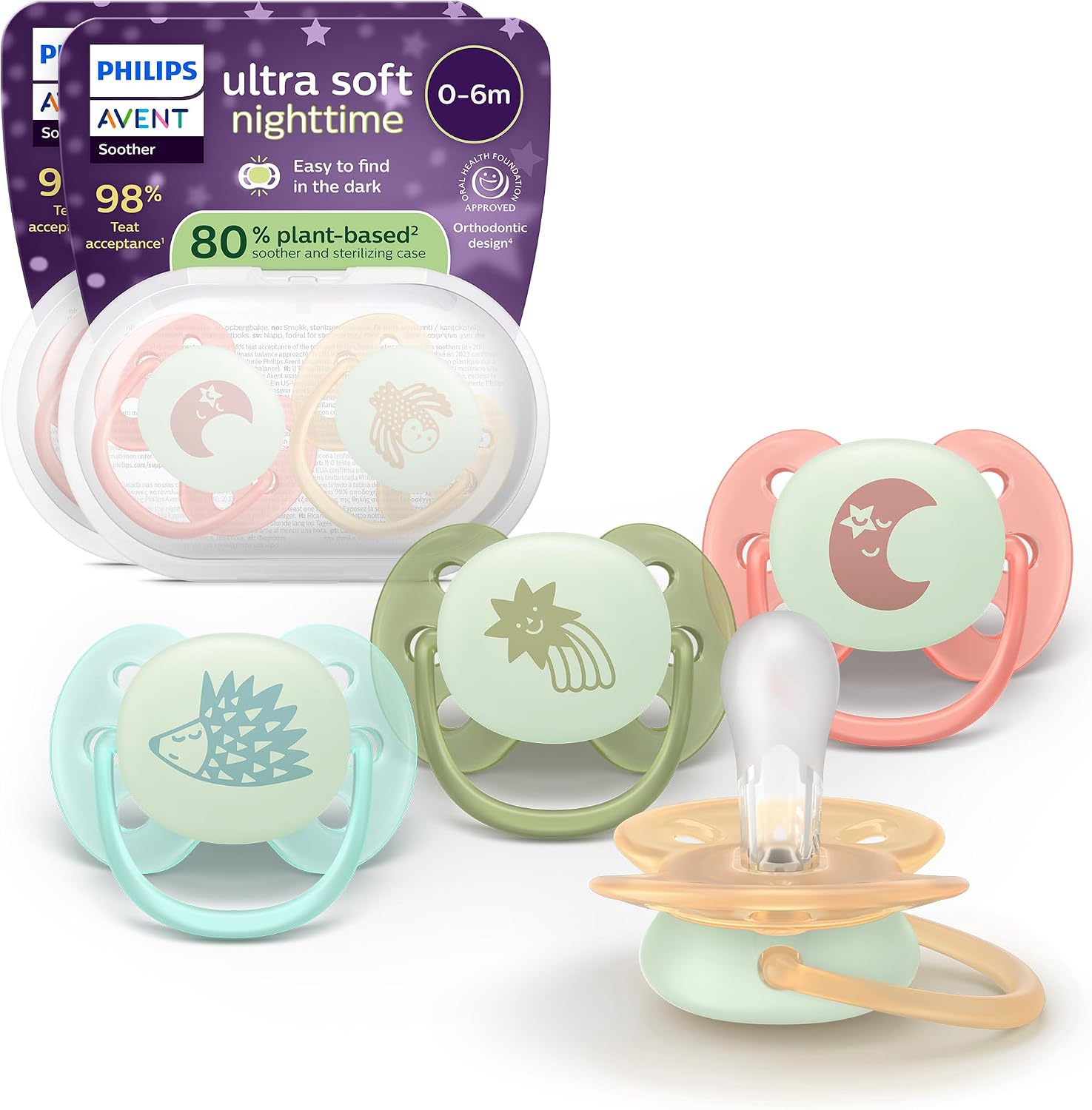 Philips Avent – Chupetes nocturnos ultra suaves – Diseño ortodóntico
