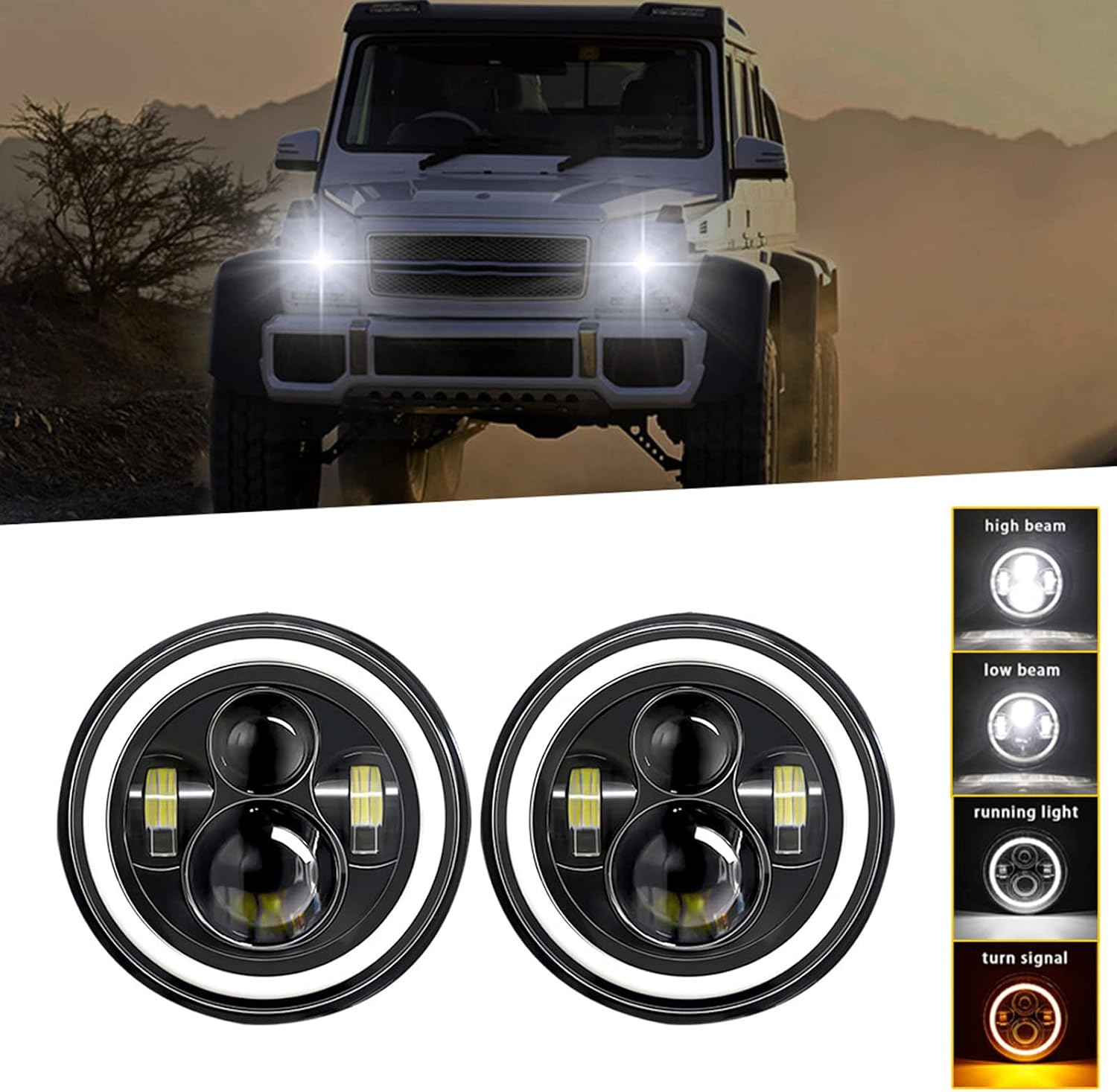 Farto Redondo de la Motocicleta del Automóvil LED de 7 Pulgadas LED de 7 Pulgadas con Señal de Giro