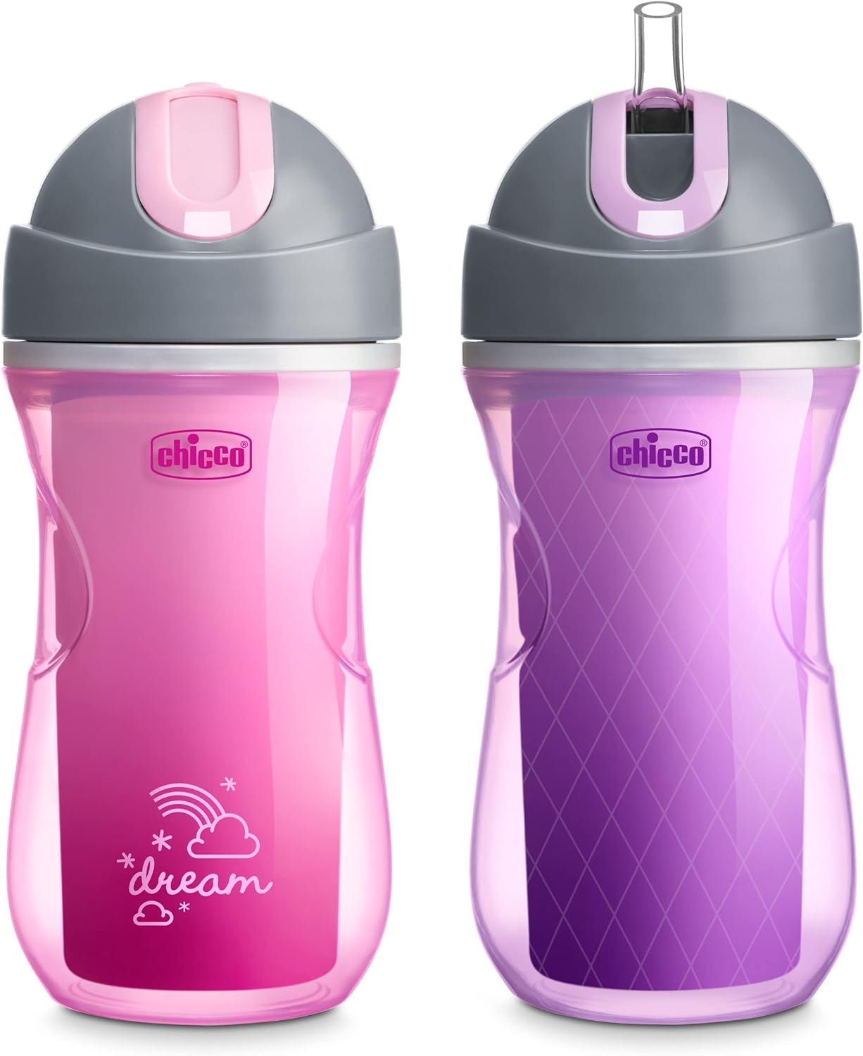 Chicco – Taza para beber con aislamiento de doble pared con popote de silicona y tapa sin derrames