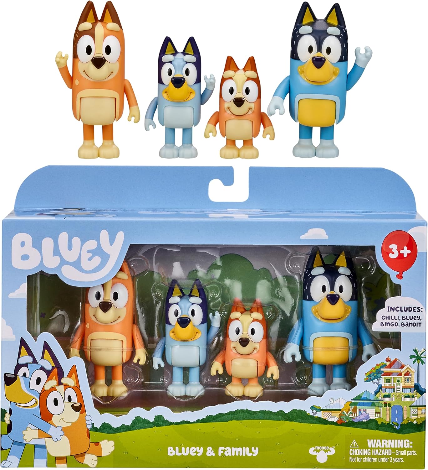 Bluey and Friends – Paquete de 4 Cifras posables de 2.5 a 3 Pulgadas