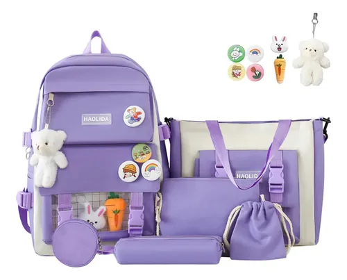 Pack 6 Mochilas Escolares Niños/Niñas Impermeable Lila