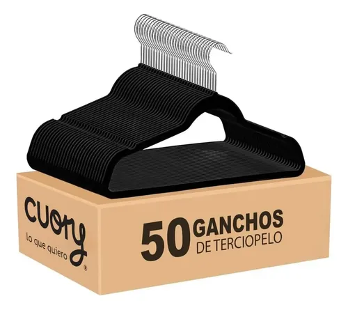 Set 50 Ganchos Terciopelo Antideslizantes Negro Cuory