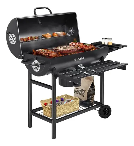 Parrilla Asador Carbón Tipo Barril Ruedas Acero Inox
