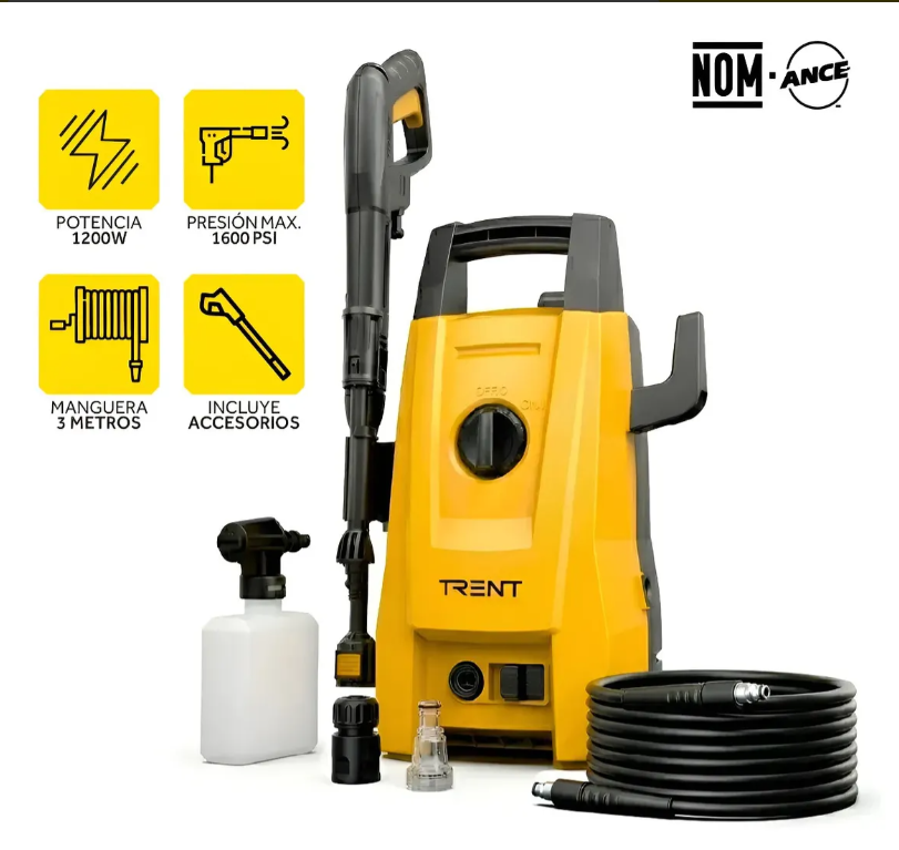 Hidrolavadora Electrica Portátil 1200w 1600 Psi Alta Presion Amarillo 60hz