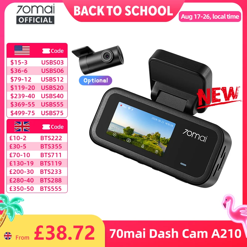 70mai A210 1080P Dash Cam GPS Wi-Fi6