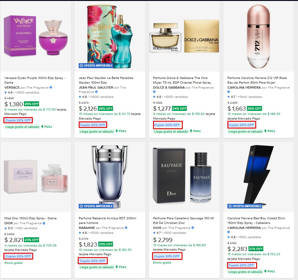 Mercado Libre: -20% en casi todos los perfumes y fragancias Vendidos por The Fragrance!