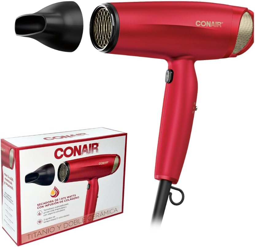 Secadora 1875W Titanio Doble Ceramica y Colageno Roja Conair