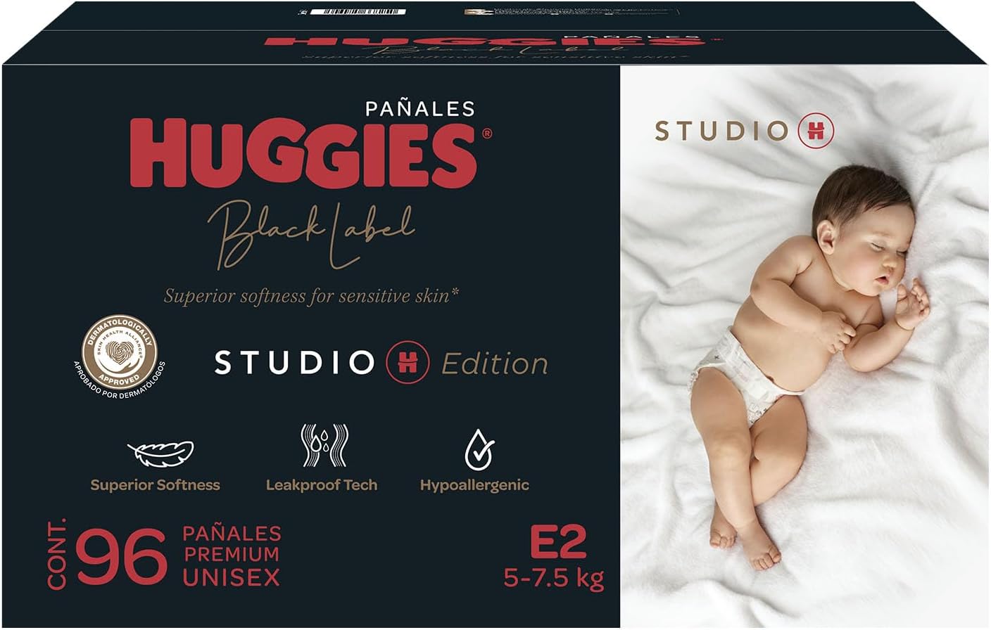 Huggies Black Label Studio H, 96 Pañales Premium etapa 2