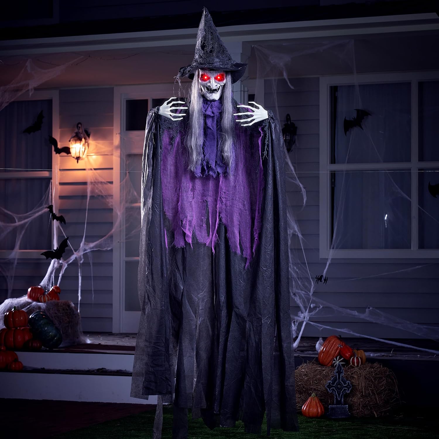 JOYIN-Bruja animada de Halloween de 182 cm con ojos iluminados