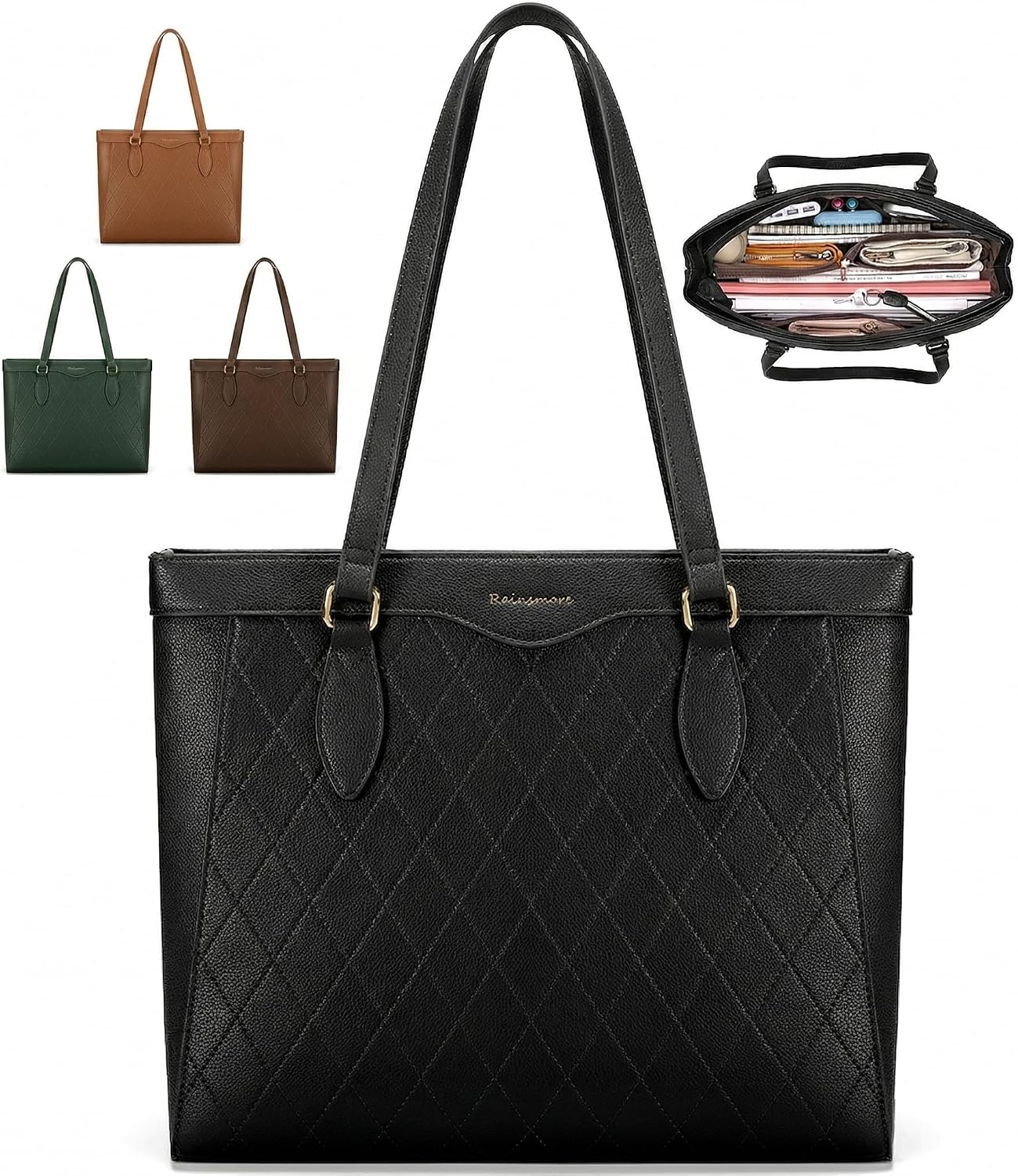 Bolso Tote de Piel Sintética para Laptop 14 Pulgadas Negro