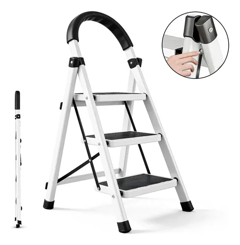 Escalera Tijera Acero Inoxidable 3 Peldaños Plegable