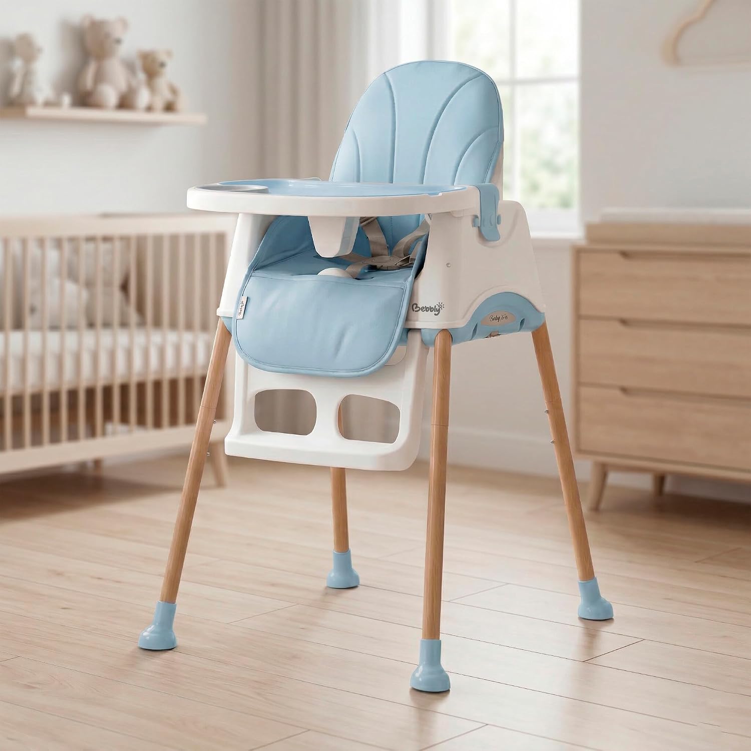 Silla de Comer Alta para Bebé con Patas de Madera Antiderrapante