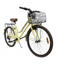 Bicicleta Vintage 6 Velocidades Freno de Mano Rodada 26 Canastilla Bici Urbana Retro Amarilla