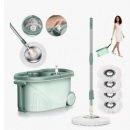 Trapeador Giratorio Con Cubeta Exprimidor 4 Paños Microfibra Verde