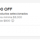 Cupon Mercado Libre: | $800  OFF | Min. $8000