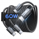 LISEN 60W Cable USB C a USB C 2 Unidades de 2M, PD3.0 Carga Rápida 20V 3A, Nylon Trenzado